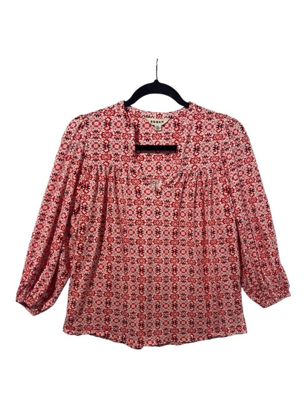 Boden Blouse Women’s 6 Red White Multi Floral Printed Notch Neck Top